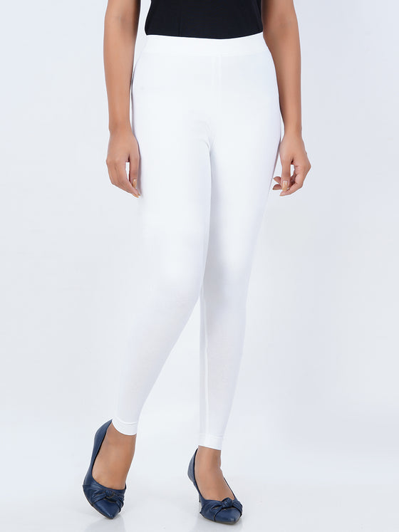 Ankle Fit Spandex Stretchable Leggings White