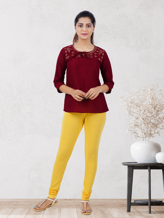 Churidar Fit Spandex Stretchable Leggings Yellow